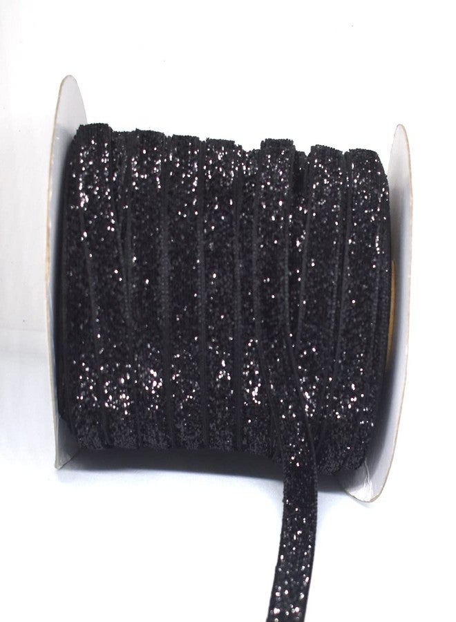 Dhruv Crafts Glitter Velvet Ribbon for Embroidery Work Single Face Sparkle Ribbon Gift Wrapping & Saree, Kurti, Dupatta |Width 10 MM x 10 Mtr| (Black) - Image 1